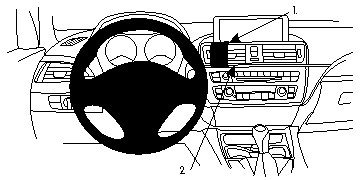 Illustration av en bilinteriör med monteringsbygel för BMW 3-serien.
