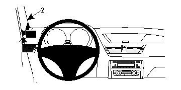 Illustration av instrumentpanelen med monteringsanvisningar för ProClip BMW X1 E84.