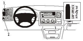 Illustration av bilens instrumentbräda med monteringsanvisningar.