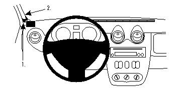 En schematisk bild av bilens instrumentpanel med monteringsanvisningar.