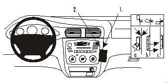 Illustration av bilens instrumentpanel och monteringsbygel.