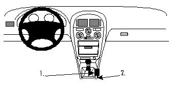 Illustration av instrumentpanel med monteringsbygel för Mitsubishi Carisma 96-98.