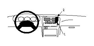 Illustration av instrumentbrädan i en Nissan Terrano 94-97 med monteringsbygel.
