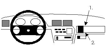 Illustration av instrumentbräda i Opel Calibra med monteringsanvisningar.