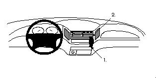 Diagram som visar instrumentbräda och monteringspunkter för ProClip i Toyota Previa.
