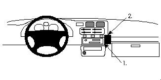 Illustration av bilens instrumentpanel med monteringsbygel för Toyota RAV 4 94-00.
