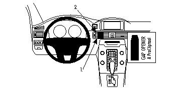 Diagram av instrumentbrädan med montering av ProClip i Volvo S80/V70/XC70.