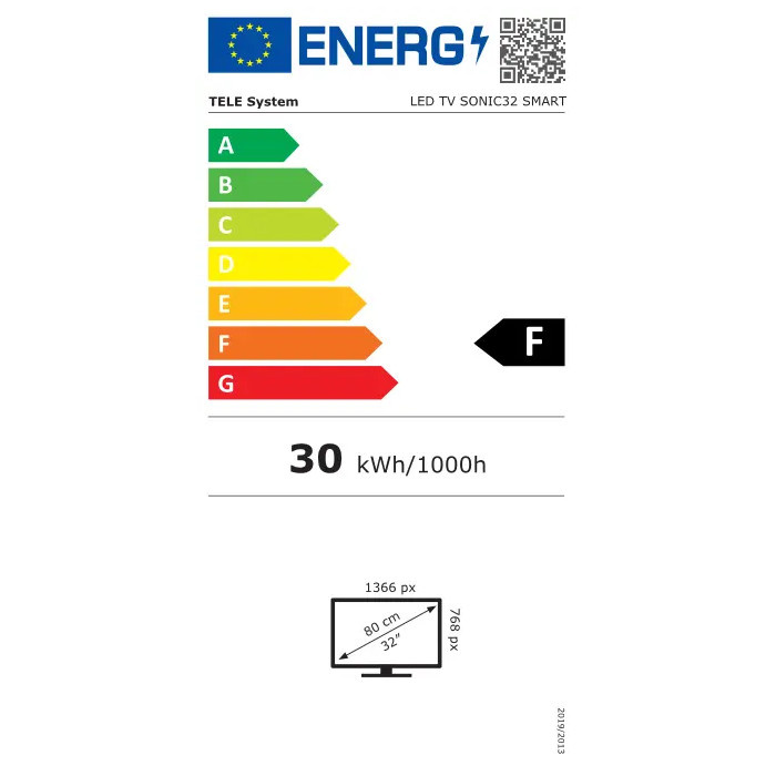 Energiklass F, 30 kWh/1000h, LED TV Sonic 32\