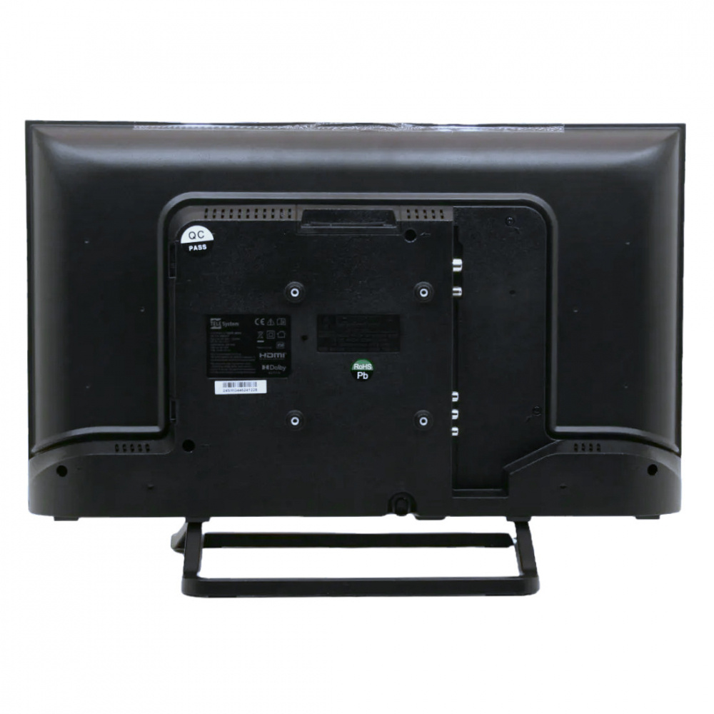 En svart TV med anslutningar på baksidan, designad för husvagn/husbil.