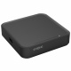 Strong LEAP-S3, 4K mediaspelare med Google TV En fyrkantig, svart mediaspelare med logotyp och en indikatorlampa.