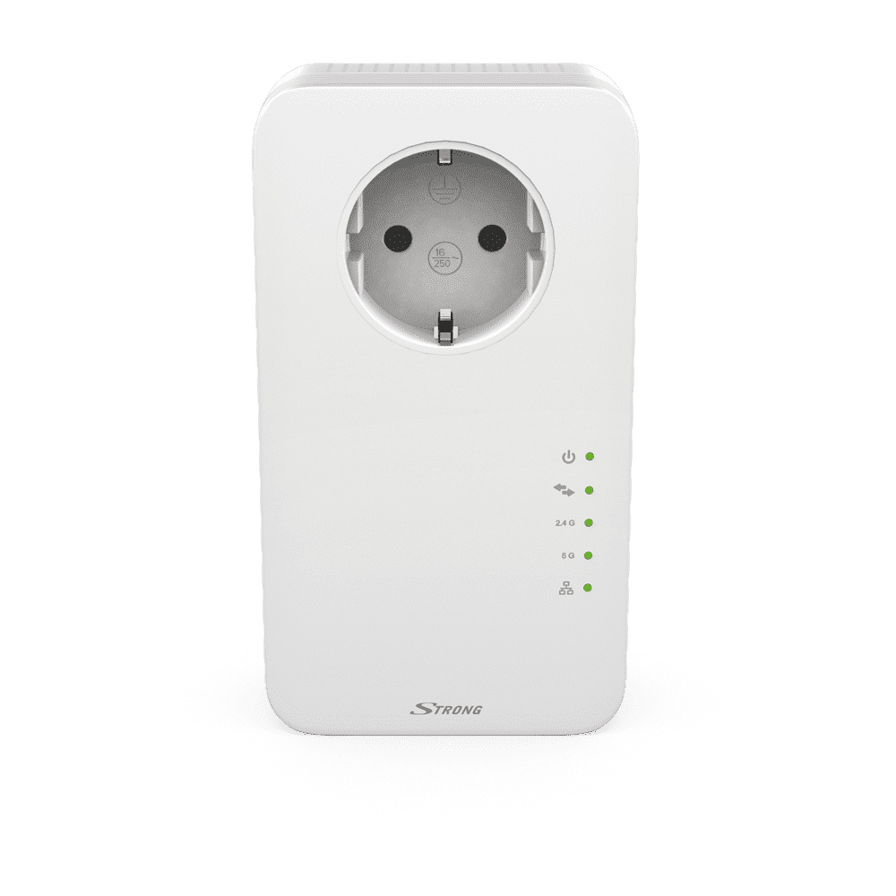 En vit dual band repeater med eluttag och indikatorlampor.