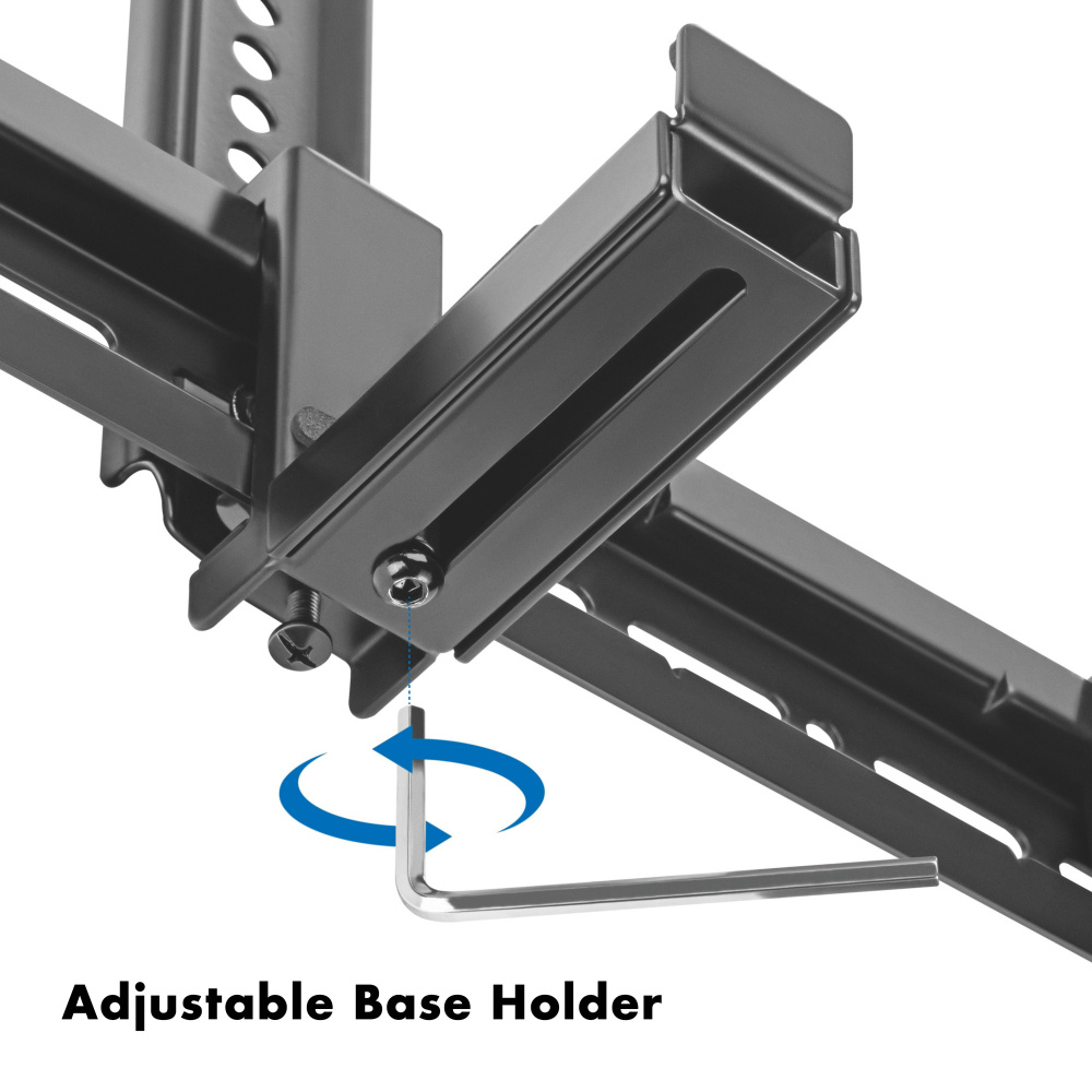 Justerbar bas för fäste av soundbar, metallkonstruktion med skruvar.