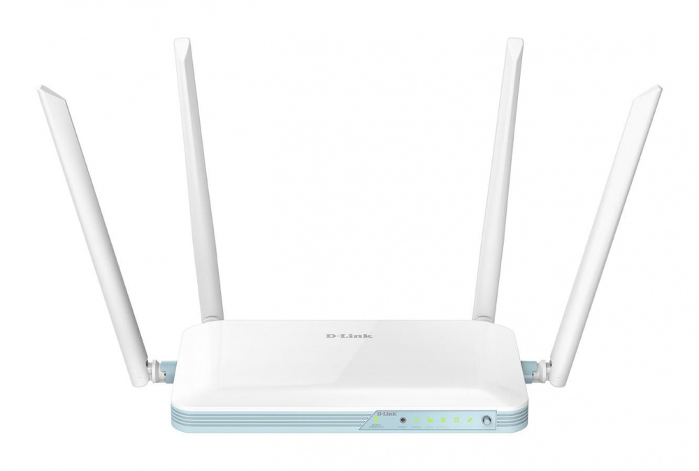 Smart 4G-router med fyra antenner och indikatorlampor.
