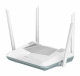 D-Link R32/E EAGLE PRO AI AX3200, smart router En vit router med tre antenner och LED-indikatorer.