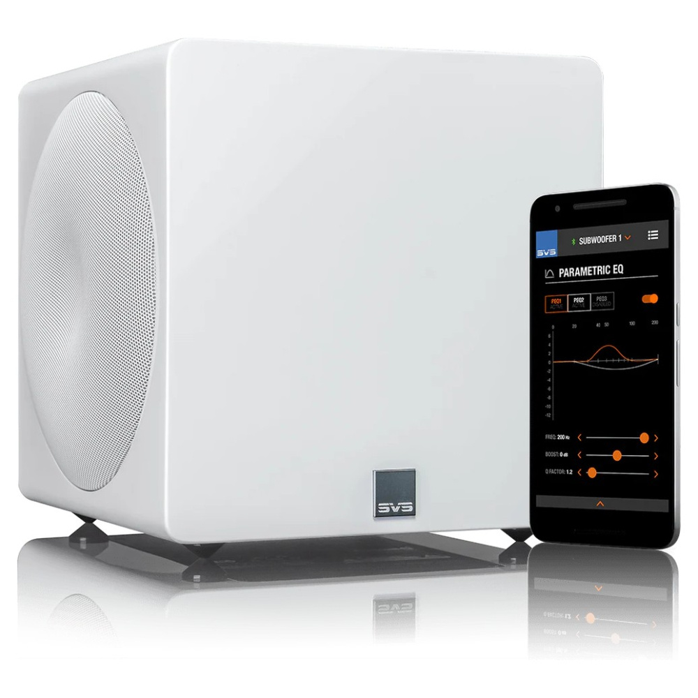 SVS 3000 Micro, ultrakompakt subwoofer med dubbla 8” element, vit, returexemplar