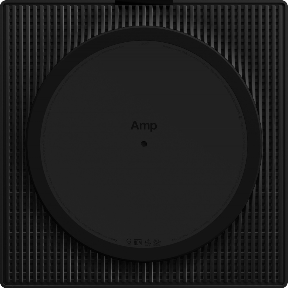 En svart stereoförstärkare med en rund form och texten \