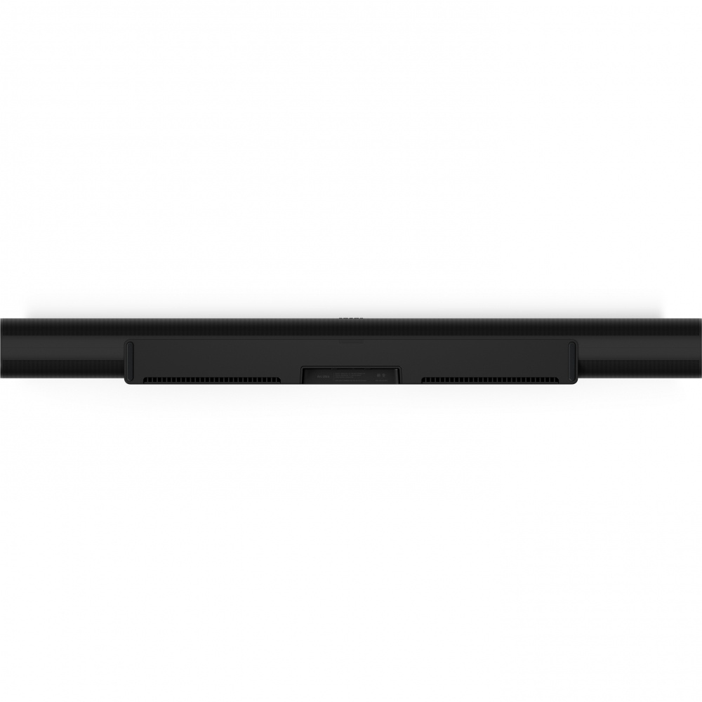 En svart soundbar med en elegant och modern design.