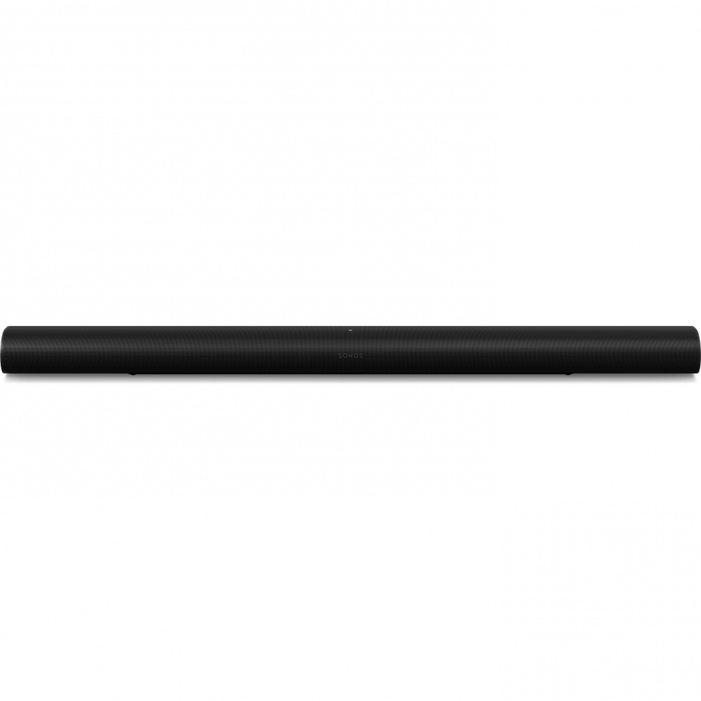 En svart soundbar med en lång, slank design och minimalistisk stil.