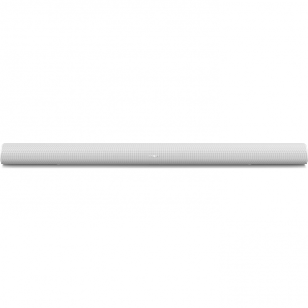 En vit soundbar med en slät design, avsedd för högkvalitativ ljudåtergivning.
