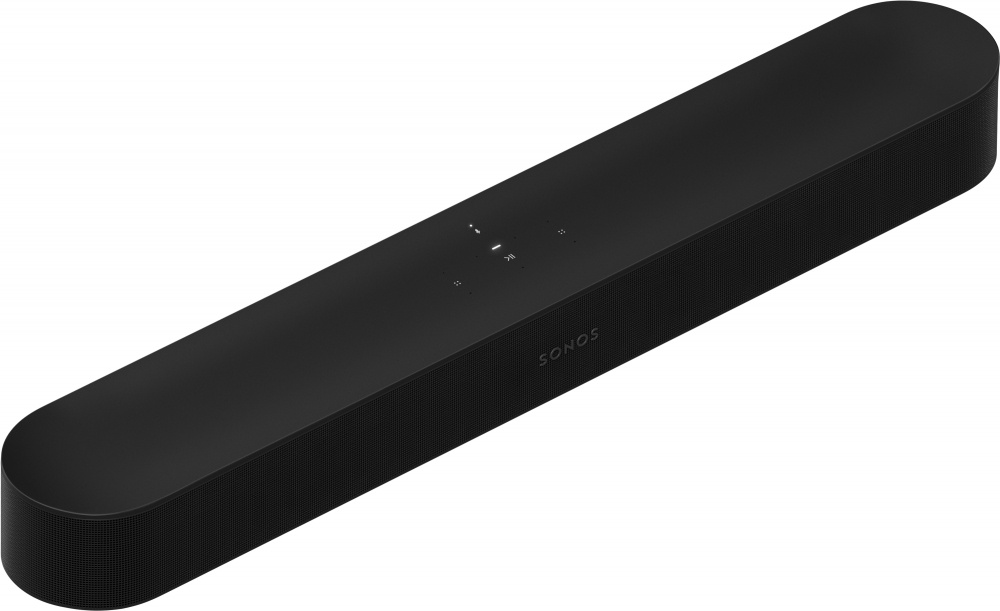 Svart soundbar med design för Dolby Atmos, modell Sonos Beam (gen 2).
