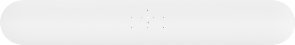 Vit soundbar med minimalistisk design och kontroller på toppen.
