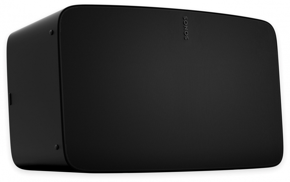 Svart Sonos Five Wi-Fi-högtalare med en elegant, minimalistisk design.
