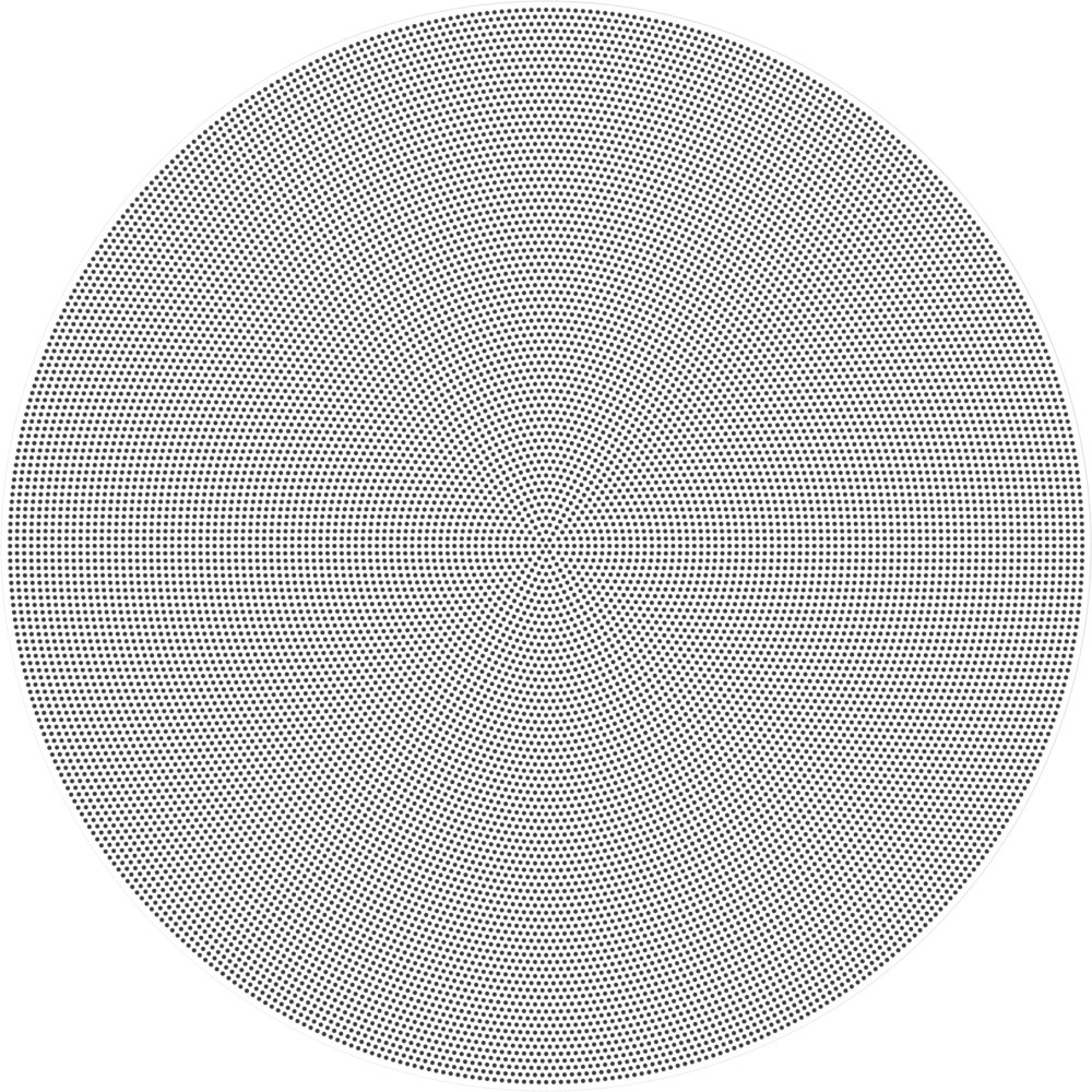 Rund högtalartäckning med finmaskig mönstring.