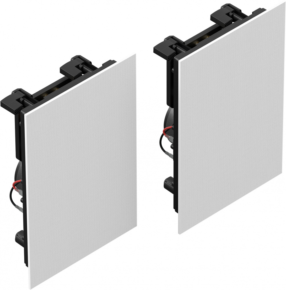 Vägghögtalare som är inbyggda och nära väggen, designade för diskret ljudupplevelse.