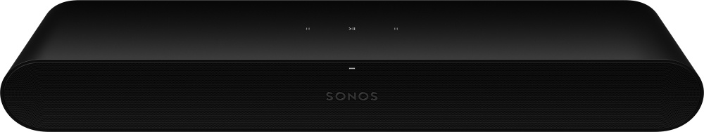 Kompakt svart soundbar med minimalistisk design och kontroller på toppen.