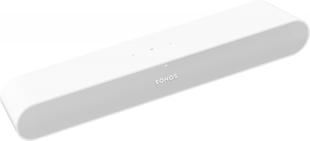 Kompakt vit soundbar med Sonos-logga och minimalistisk design.