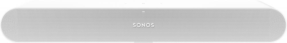 Kompakt vit soundbar med slät design och horisontell utformning.