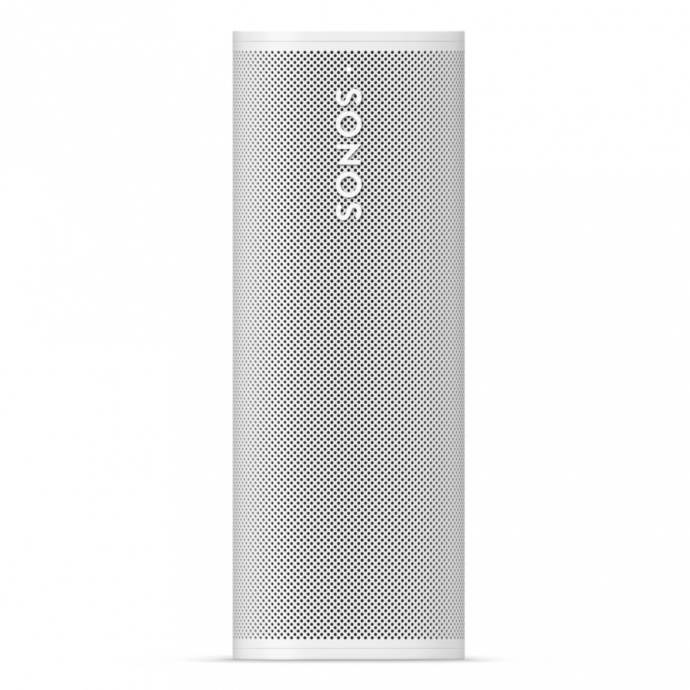 Vit bärbar högtalare med nätverks- och Bluetooth-funktionalitet.