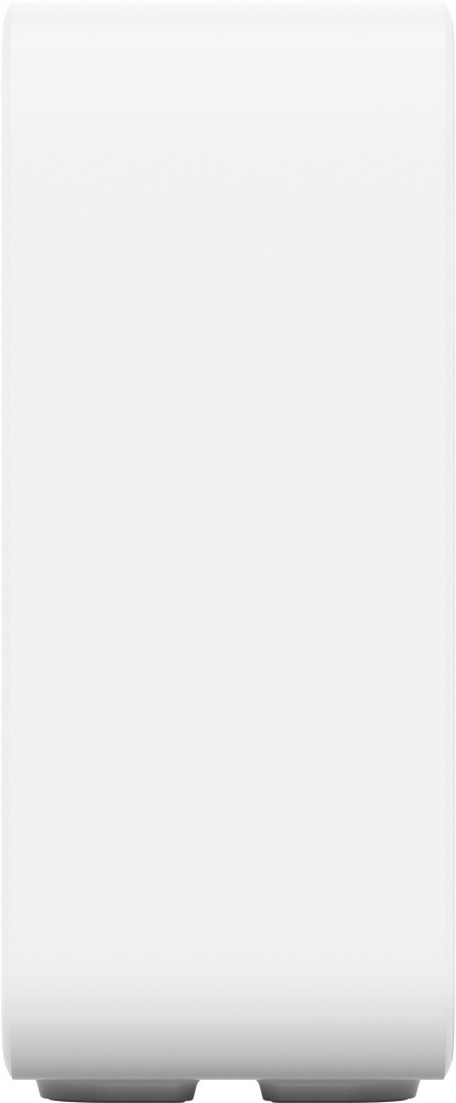 En vit, rektangulär trådlös subwoofer med slät yta.