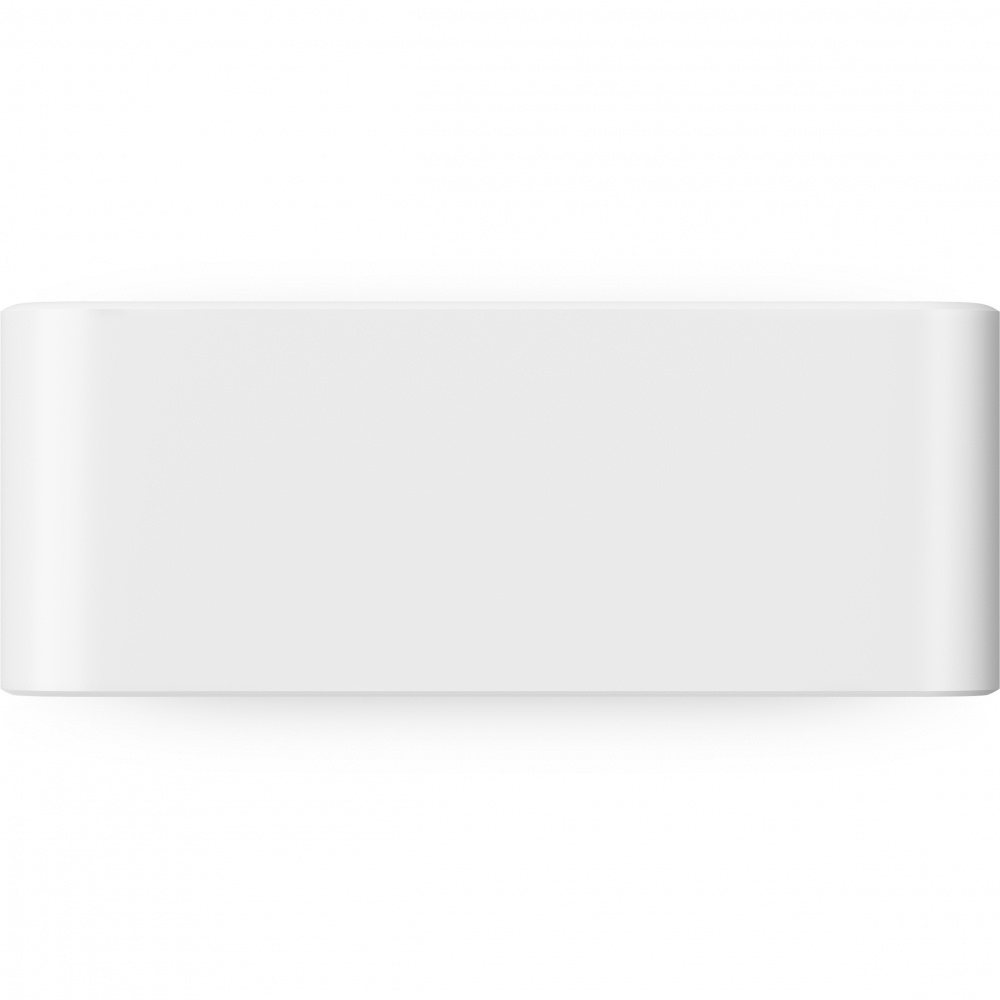 En vit, kraftfull trådlös subwoofer med en slät design.