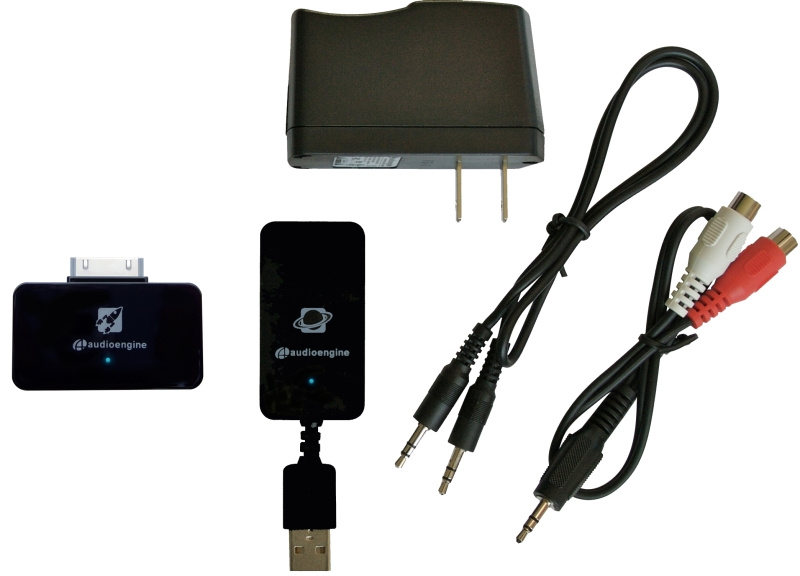 Produkten består av en ljudadapter och tillbehör för Audioengine AW2.