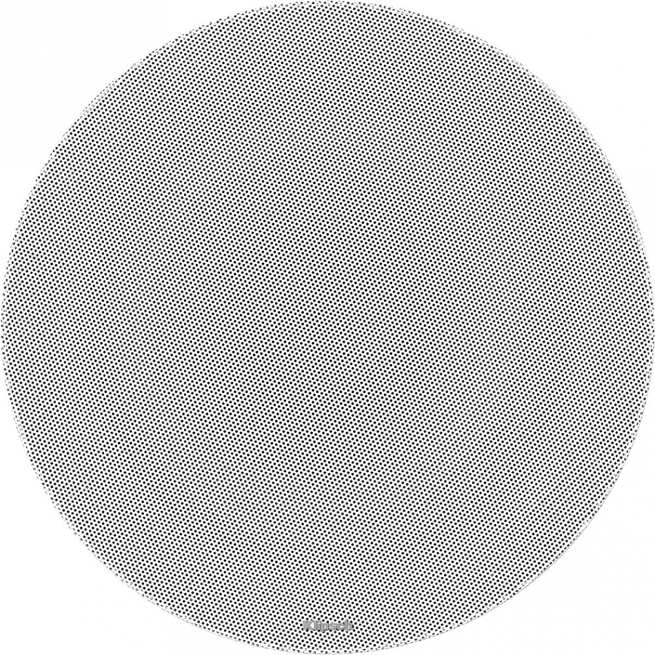 Rund takhögtalare med galler, designad för att integreras i tak.