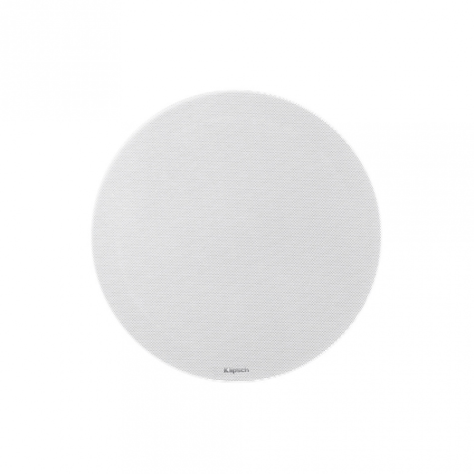 Takmonterad högtalare i vitt, rund design med galler.