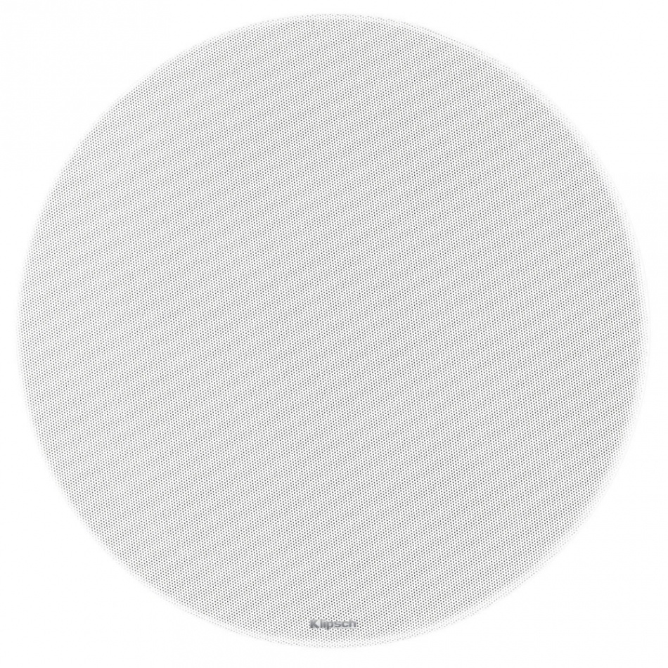 En rund, vit högtalargaller för takinstallation.