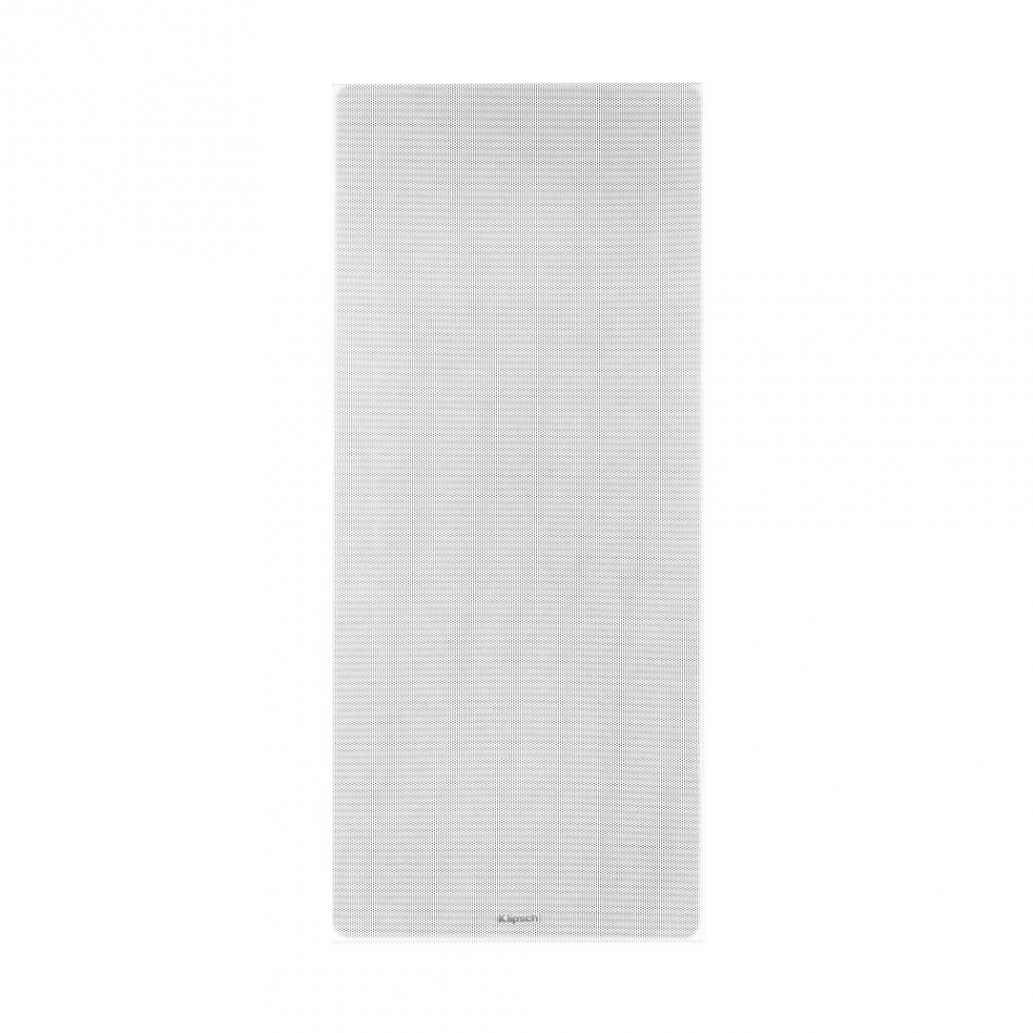 Vägghögtalare med diskret design, vit frontpanel för inbyggd installation.