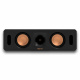 Klipsch Reference Cinema System 5.0.4, högtalarpaket En svart högtalare med kopparfärgade element och Klipsch-logotyp.