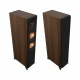 Klipsch RP-6000F II golvhögtalare, valnöt Golvhögtalare med valnöt finish och kopparfärgade element.