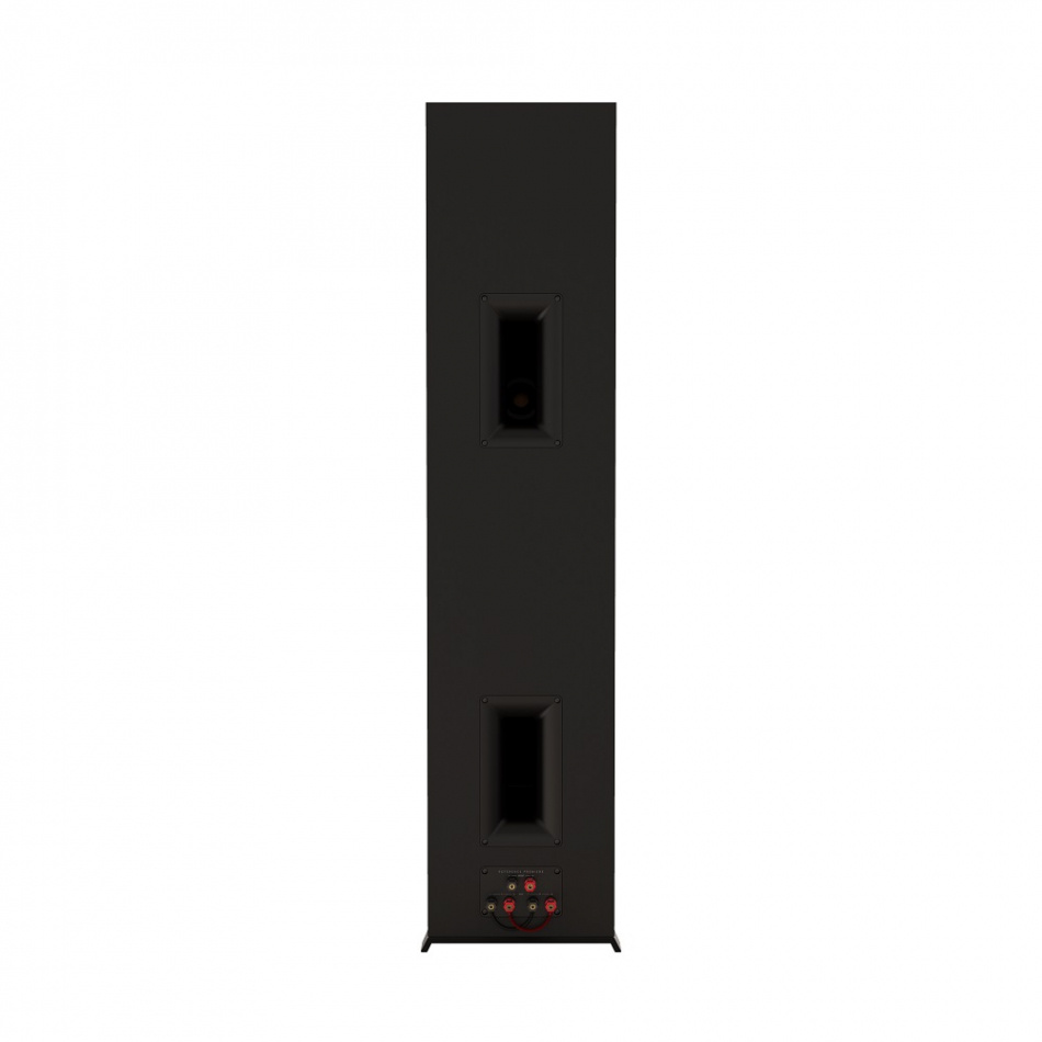 Svarta golvhögtalare med Dolby Atmos, inkluderar bakåtriktade basportar.