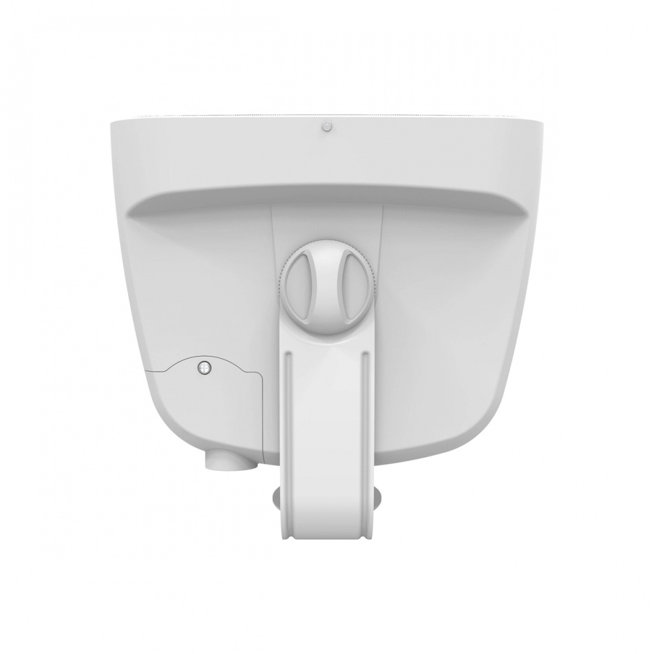 Vitt par utomhushögtalare med fäste för enkel montering.