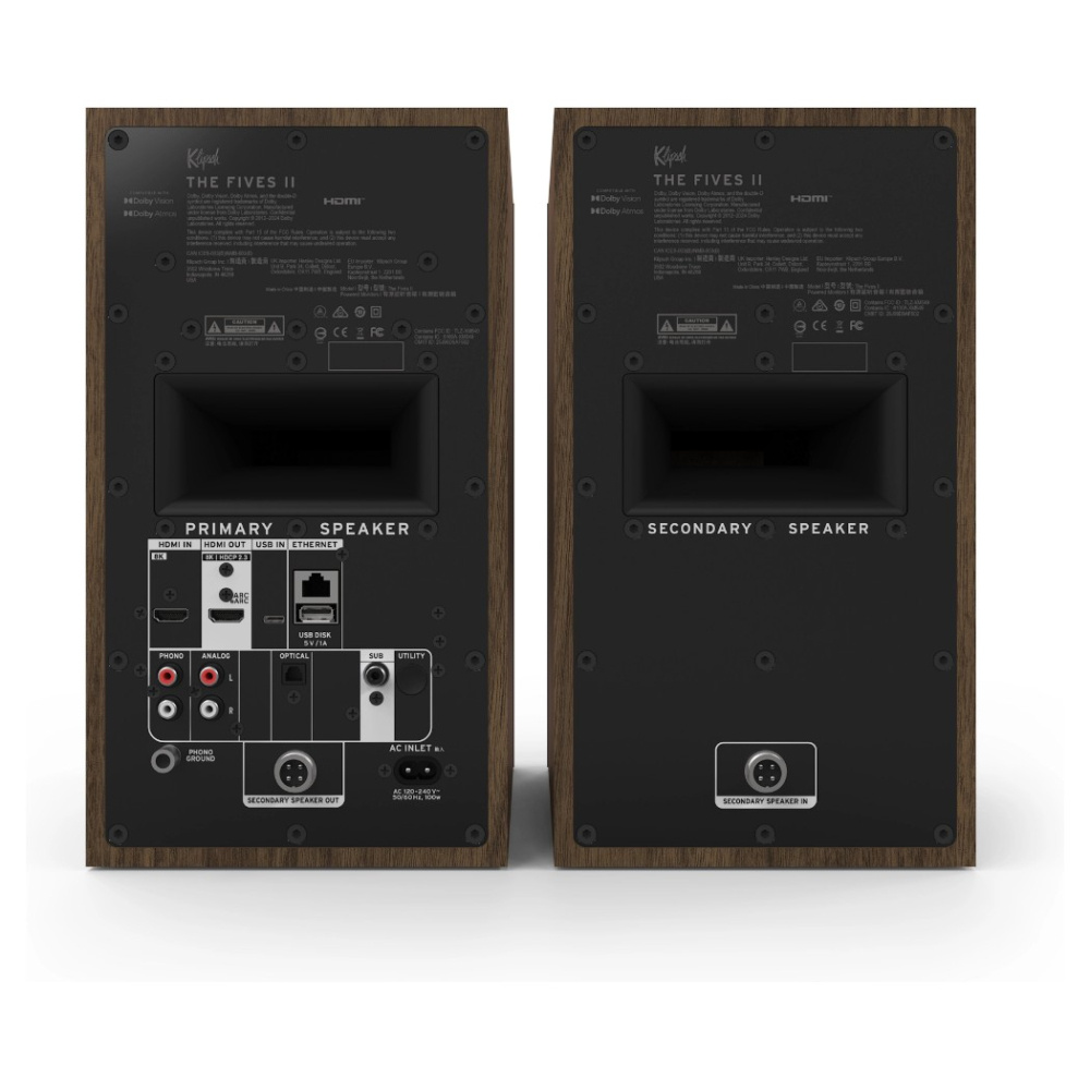 Klipsch The Fives II aktiva streaminghögtalare med HDMI & Dolby Atmos, valnöt par