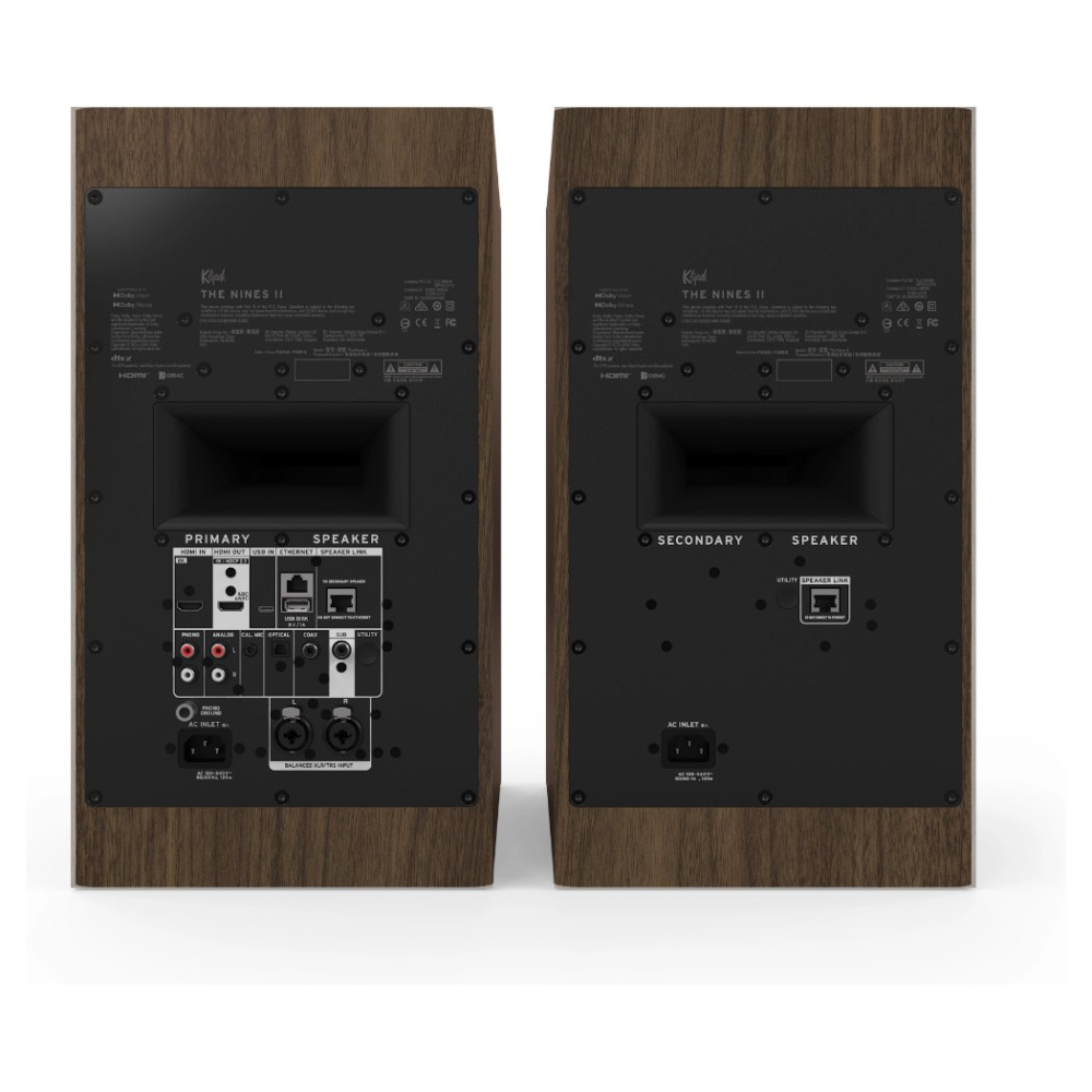 Klipsch The Nines II aktiva streaminghögtalare med HDMI & Dolby Atmos, valnöt par