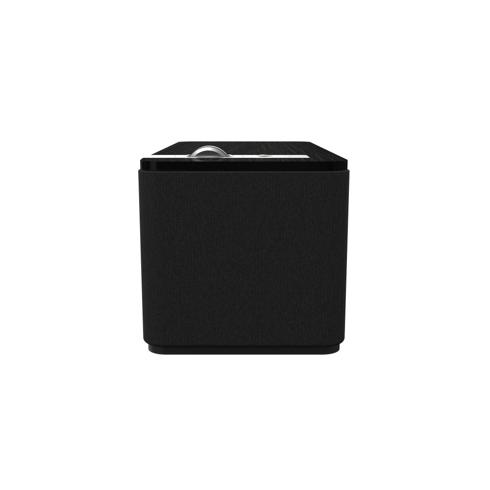 En svart Bluetooth-högtalare med en stilren design.