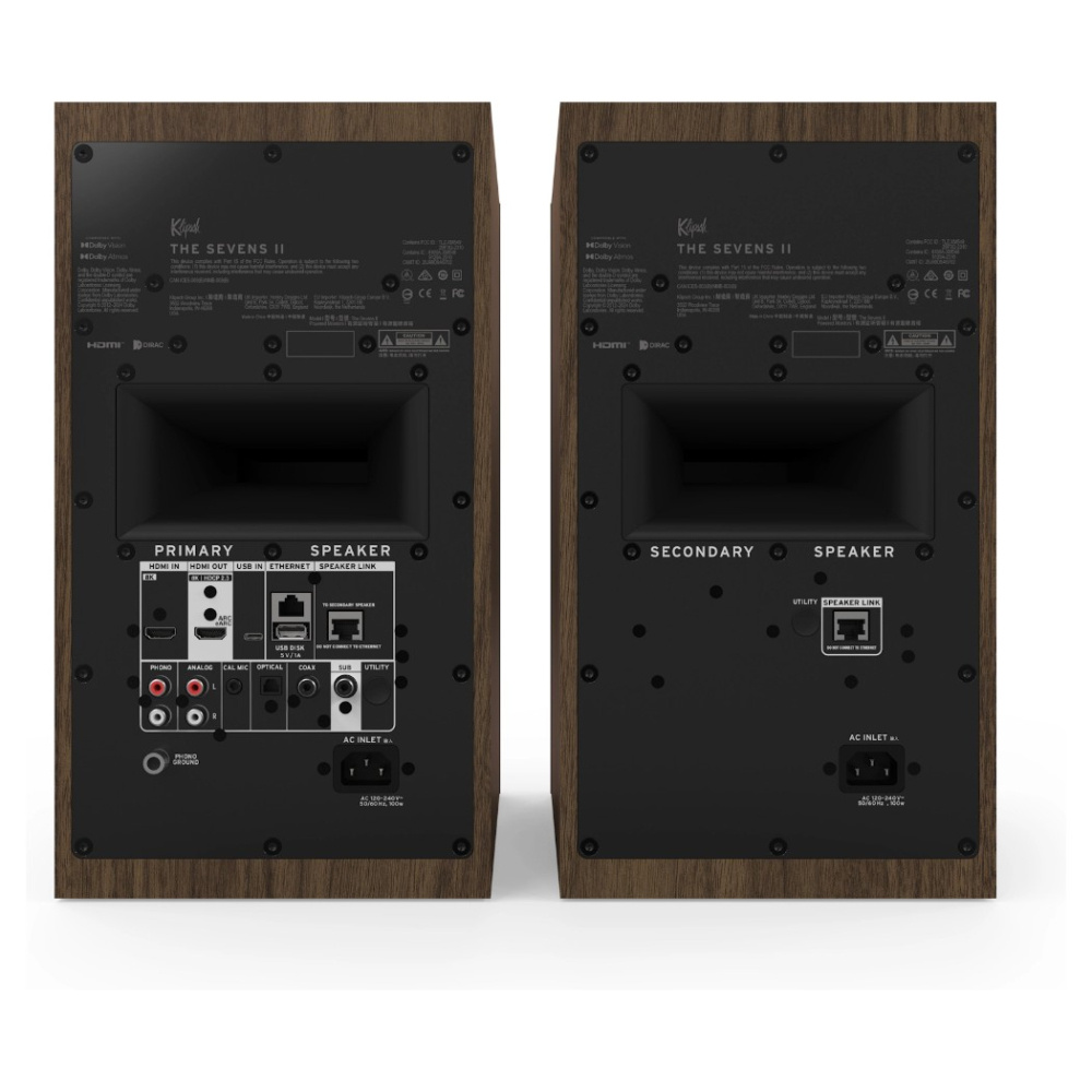 Klipsch The Sevens II aktiva streaminghögtalare med HDMI & Dolby Atmos, valnöt par