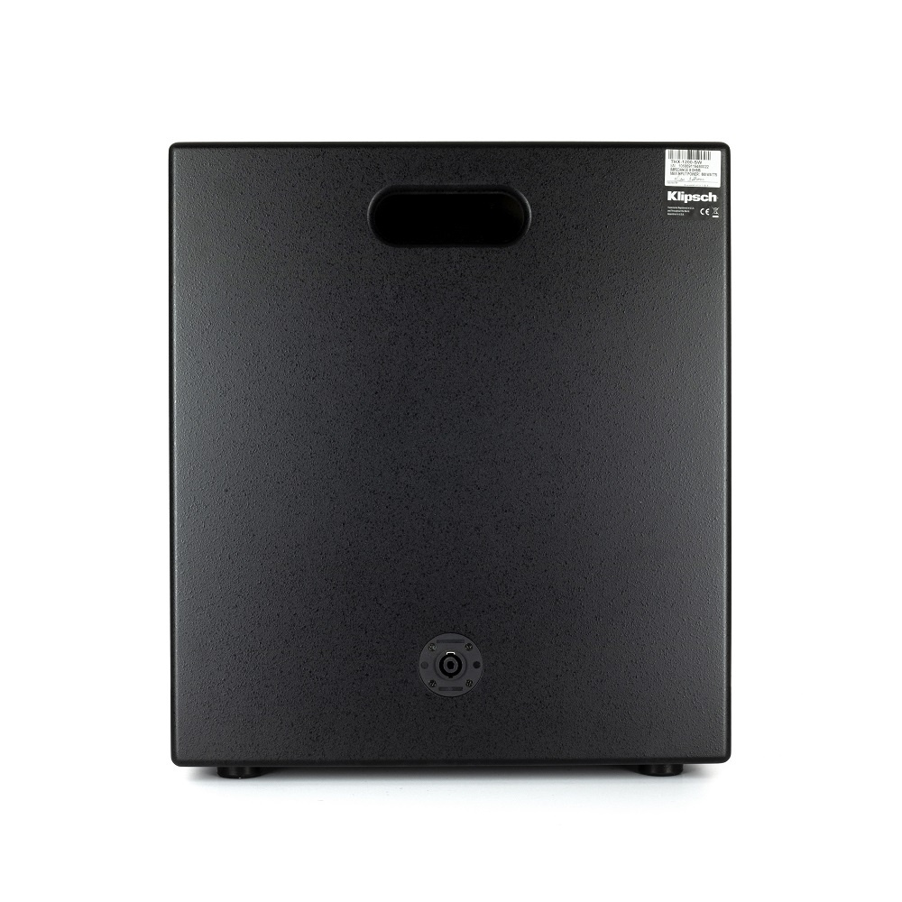 Svart passiv baslåda med handtag och anslutningsportar.