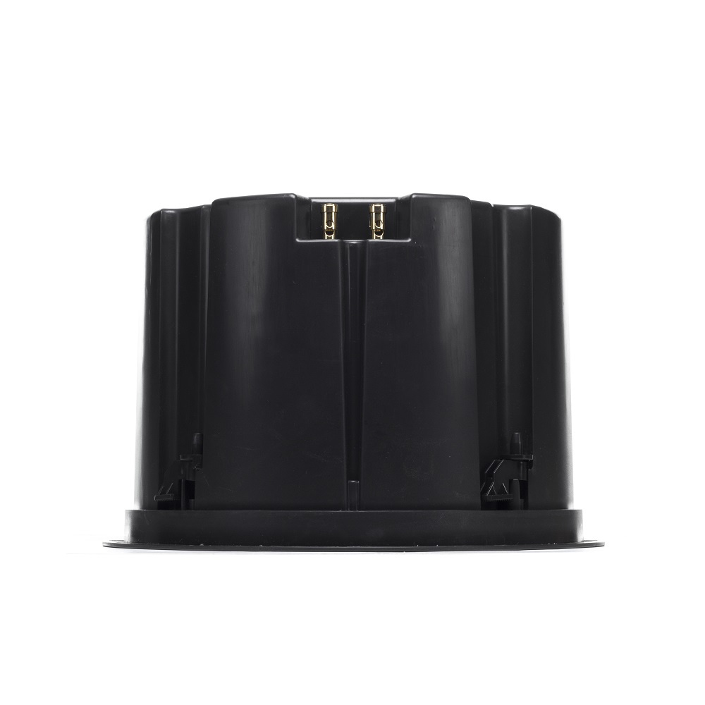 Inbyggnadshögtalare i svart utförande för takinstallation.