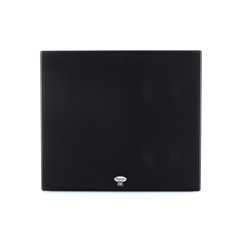 Svart högtalare med en slät yta och två ljudutgångar.